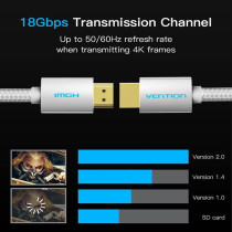 VENTION 4K HDMI Cable, Ultra High Speed Male to Male HDMI 2.0 Cable 18Gbps 4K,60Hz 3D, Video Return UHD 3860p, HD 1080p, Ethernet Compatible for Apple TV, Xbox (Cotton Braided Silver)