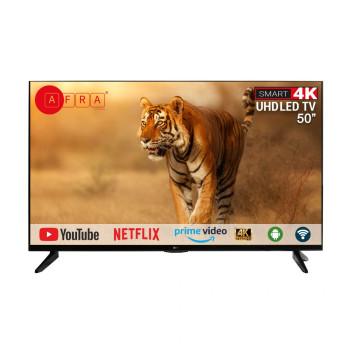 Afra Japan Smart TV with 50in UHD, 4K, Frameless, LED, Android 11, HDMI, USB, VGA, PC & Game Console Connection