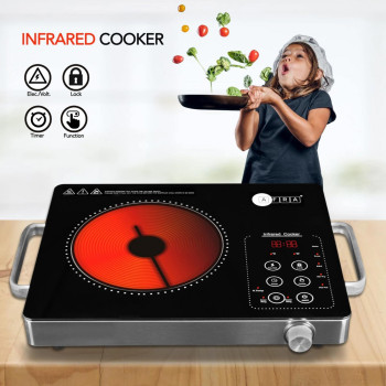 Afra Japan Infrared Cooktop (Single), 2000W, LED Display, Hot Pot Settings, Child Lock, Crystal Plate, Stainless Steel Body, G-Mark, ESMA, RoHS, And CB Certified, 2 Years Warranty.