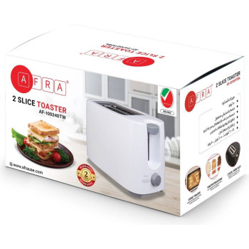 AFRA Japan Electric Breakfast Toaster, 700W, 2 Slots, Removable Crumb Tray, Plastic Body, White Finish, G-Mark, ESMA, RoHS, CB, 2 years warranty