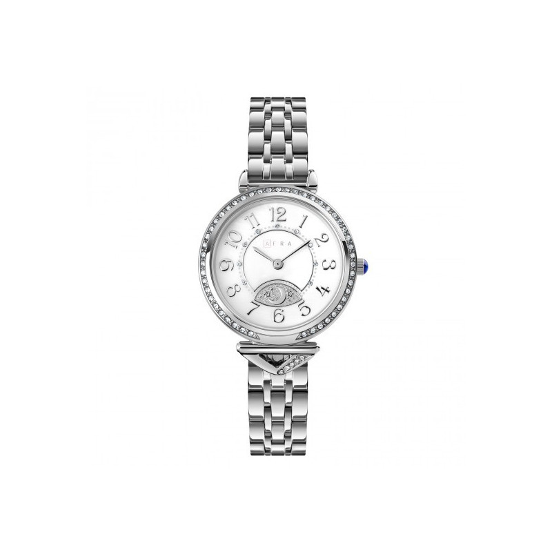 AFRA Selene Lady's Watch, Silver Metal Alloy Case, White Dial, Silver Bracelet Strap, Water Resistant 30m