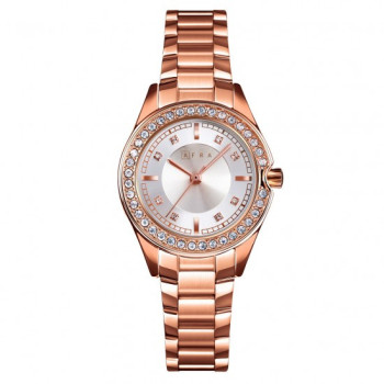 AFRA Celeste Ladies Watch, Metal Alloy Case, Silver Dial, Rose Gold Bracelet Strap, Water Resistant 30m - Rose Gold