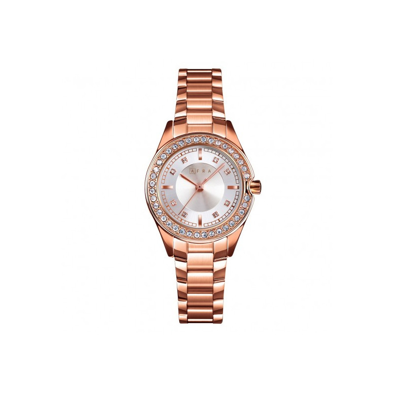 AFRA Celeste Ladies Watch, Metal Alloy Case, Silver Dial, Rose Gold Bracelet Strap, Water Resistant 30m - Rose Gold