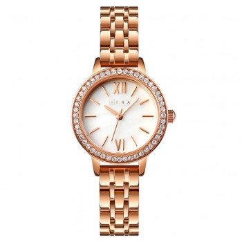 AFRA Ornate Lady's Watch, Rose Gold Metal Alloy Case, Rose Gold Bracelet Strap, Water Resistant 30m