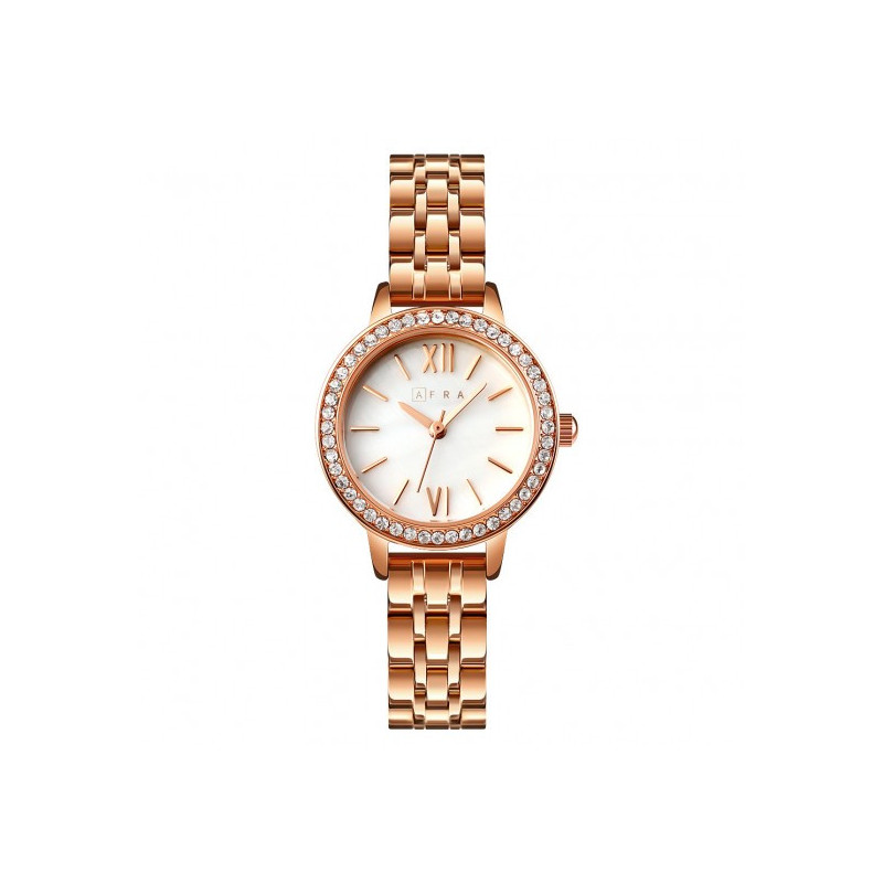 AFRA Ornate Lady's Watch, Rose Gold Metal Alloy Case, Rose Gold Bracelet Strap, Water Resistant 30m