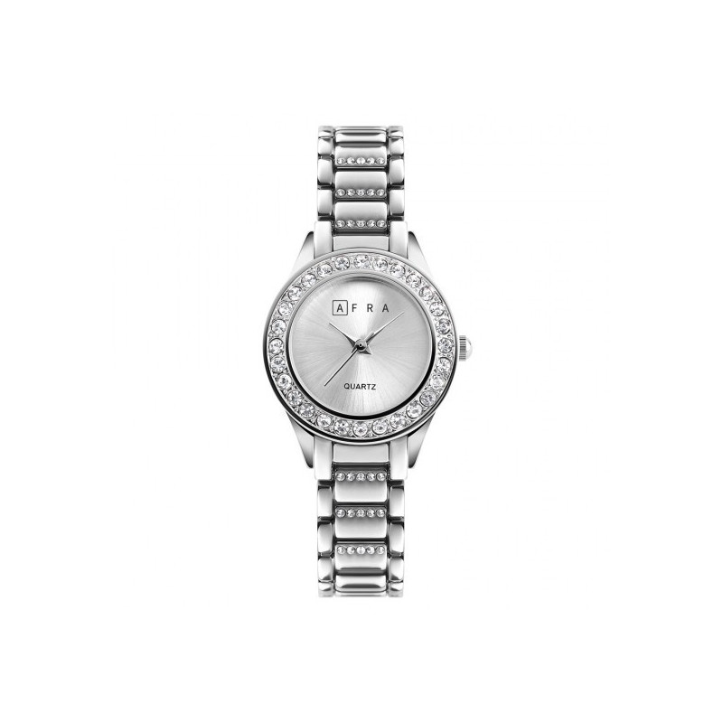 AFRA Shein Lady's Watch, Silver Metal Alloy Case, Silver Dial, Silver Bracelet Strap, Water Resistant 30m