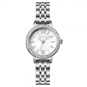 AFRA Ornate Lady's Watch, Silver Metal Alloy Case, Silver Bracelet Strap, Water Resistant 30m