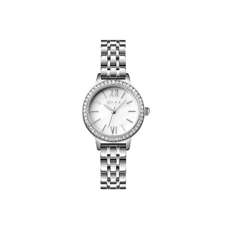 AFRA Ornate Lady's Watch, Silver Metal Alloy Case, Silver Bracelet Strap, Water Resistant 30m