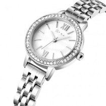 AFRA Ornate Lady's Watch, Silver Metal Alloy Case, Silver Bracelet Strap, Water Resistant 30m