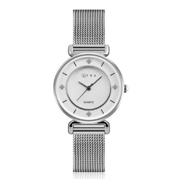 AFRA Shae Lady's Watch, Silver Metal Alloy Case, White Dial, Silver Mesh Bracelet Strap, Water Resistant 30m