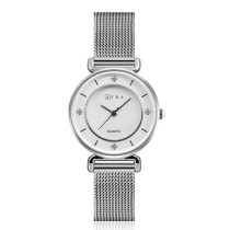 AFRA Shae Lady's Watch, Silver Metal Alloy Case, White Dial, Silver Mesh Bracelet Strap, Water Resistant 30m
