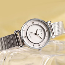 AFRA Shae Lady's Watch, Silver Metal Alloy Case, White Dial, Silver Mesh Bracelet Strap, Water Resistant 30m