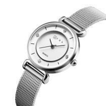 AFRA Shae Lady's Watch, Silver Metal Alloy Case, White Dial, Silver Mesh Bracelet Strap, Water Resistant 30m