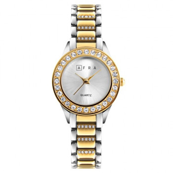 AFRA Shein Lady's Watch, Gold and Silver Case, Silver Dial, Gold and Silver Bracelet Strap, Water Resistant 30m