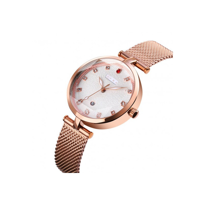 AFRA Regina Lady's Watch, Rose Gold Case, Rose Gold Mesh Bracelet Strap, Water Resistant 30m