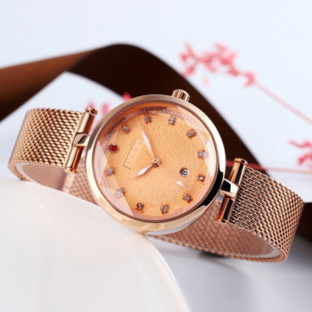 AFRA Regina Lady's Watch, Rose Gold Case, White Dial, Rose Gold Mesh Bracelet Strap, Water Resistant 30m