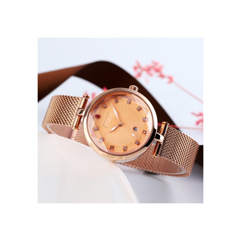 AFRA Regina Lady's Watch, Rose Gold Case, White Dial, Rose Gold Mesh Bracelet Strap, Water Resistant 30m