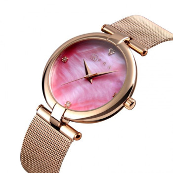 AFRA Pearlescent Lady's Watch, Rose Gold Metal Case, Pink Dial and Mesh Bracelet Strap, Water Resistant 30m