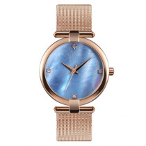 AFRA Pearlescent Lady's Watch, Rose Gold Metal Case, Blue Dial and Mesh Bracelet Strap, Water Resistant 30m