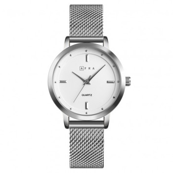 AFRA Avril Lady's Watch, Silver Metal Alloy Case and Metal Mesh Bracelet Strap, White Dial, Water Resistant 30m