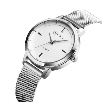 AFRA Avril Lady's Watch, Silver Metal Alloy Case and Metal Mesh Bracelet Strap, White Dial, Water Resistant 30m