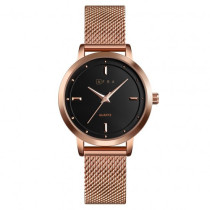 AFRA Avril Lady's Watch, Rose Gold Metal Alloy Case and Mesh Bracelet Strap, Black Dial, Water Resistant 30m