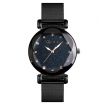 AFRA Stelara Lady's Watch, Black Metal Alloy Case and Mesh Bracelet Strap, Blue Dial, Water Resistant 30m