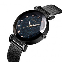 AFRA Stelara Lady's Watch, Black Metal Alloy Case and Mesh Bracelet Strap, Blue Dial, Water Resistant 30m