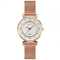 AFRA Shae Lady's Watch, Rose Gold Metal Alloy Case, White Dial, Rose Gold Mesh Bracelet Strap, Water Resistant 30m