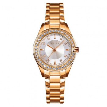 AFRA Celeste Lady's Watch, Gold Metal Alloy Case, Silver Dial, Gold Bracelet Strap, Water Resistant 30m