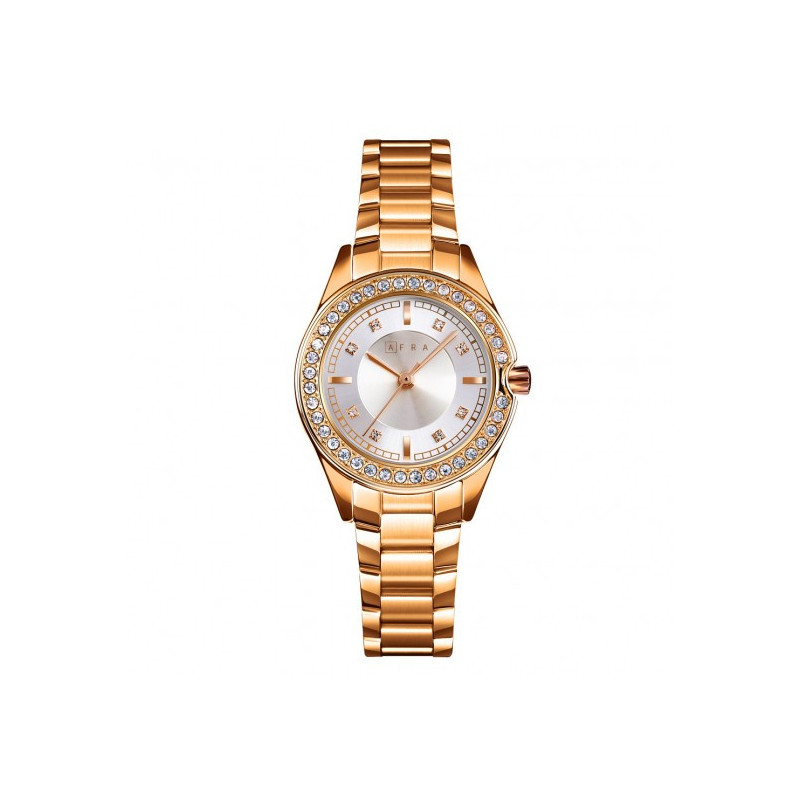 AFRA Celeste Lady's Watch, Gold Metal Alloy Case, Silver Dial, Gold Bracelet Strap, Water Resistant 30m