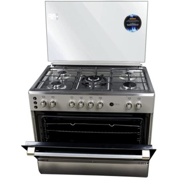 AFRA Japan 90X60cm Free Standing Gas Oven, Stainless Steel, 5 Gas Burners, Mechanical Timer, Large Capacity Oven With Double Burners, G-MARK, ESMA, ROHS, and CB Certified, 2 years warranty.