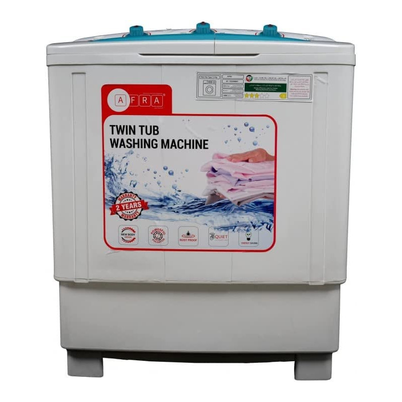 AFRA Japan Washing Machine-Top Load, 360W, 7.5 Kg, Twin Tub, Semi-Automatic, Freestanding, Compact Design, Durable Plastic Housing, Washing G-MARK, ESMA, ROHS, and CB Certified, 2 years Warranty