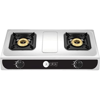 AFRA Japan Two Burner Gas Stove, Two Burners, Battery Powered Ignition, Stainless Steel, Double Injection, G-MARK, ESMA, ROHS, and CB Certified, 2 years warranty
