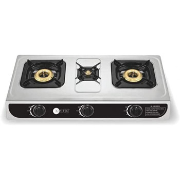 AFRA Japan Three Burner Gas Stove, Three Burners, Battery Powered Ignition, Stainless Steel, Double Injection, G-MARK, ESMA, ROHS, and CB Certified, 2 years warranty