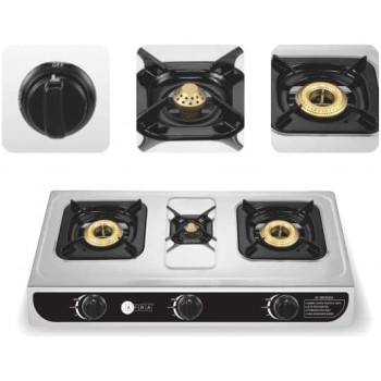 AFRA Japan Three Burner Gas Stove, Three Burners, Battery Powered Ignition, Stainless Steel, Double Injection, G-MARK, ESMA, ROHS, and CB Certified, 2 years warranty