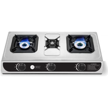 AFRA Japan Three Burner Gas Stove, Three Burners, Battery Powered Ignition, Stainless Steel, Double Injection, G-MARK, ESMA, ROHS, and CB Certified, 2 years warranty