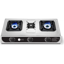 AFRA Japan Three Burner Gas Stove, Three Burners, Battery Powered Ignition, Stainless Steel, Double Injection, G-MARK, ESMA, ROHS, and CB Certified, 2 years warranty