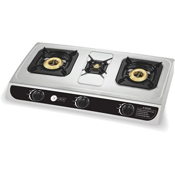 AFRA Japan Three Burner Gas Stove, Three Burners, Battery Powered Ignition, Stainless Steel, Double Injection, G-MARK, ESMA, ROHS, and CB Certified, 2 years warranty