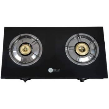 AFRA Japan Two Burner Gas Stove, Compact Design, Ceramic Ignition, Tempered Glass Top, Easy-To-Clean, Stainless Steel Housing, G-MARK, ESMA, ROHS, and CB Certified, 2 years warranty