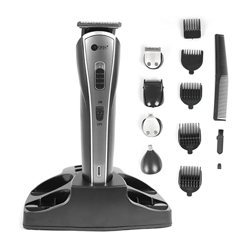 AFRA Japan Hair Trimmer, AF-1600HTSB, 5 in 1 Set, Rechargeable, With Shaver, Precision Trimmer, Nose Trimmer, Design Trimmer and Full Trimmer, Charge Base