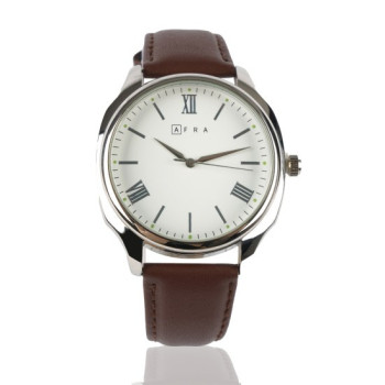 AFRA Ryder Casual Gentleman's Watch, Silver Stainless Steel Case, Japanese Construction, Water Resistant 30m, Brown