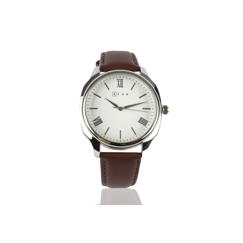AFRA Ryder Casual Gentleman's Watch, Silver Stainless Steel Case, Japanese Construction, Water Resistant 30m, Brown