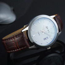 AFRA Lumen Gentleman's Watch, Silver Stainless Steel Case, Japanese Design, Time & Date, Leather Strap, Water Resistant 30m, Brown