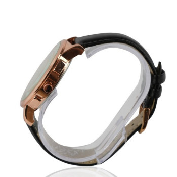 AFRA Dazzler Gentleman's Watch, Japanese Quartz, Rose Gold Stainless Steel Case, Leather Strap, Water Resistant 30m, Black