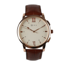 AFRA Dazzler Gentleman's Watch, Japanese Quartz, Rose Gold Stainless Steel Case, Leather Strap, Water Resistant 30m, Brown