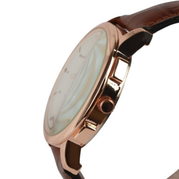 AFRA Dazzler Gentleman's Watch, Japanese Quartz, Rose Gold Stainless Steel Case, Leather Strap, Water Resistant 30m, Brown