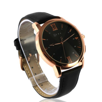 AFRA Dazzler Gentleman's Watch, Japanese Quartz, Rose Gold Stainless Steel Case, Leather Strap, Water Resistant 30m, Rose Gold/Black