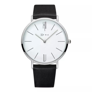 AFRA Urbanite Gentleman's Watch, Leather Strap, Japanese Quartz, Water Resistant 30m, Black/White