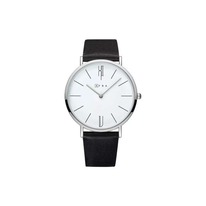 AFRA Urbanite Gentleman's Watch, Leather Strap, Japanese Quartz, Water Resistant 30m, Black/White